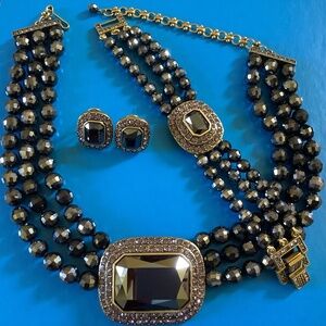 Heidi Daus “Tailored To Please” Set Necklace Bracelet Earrings Hematite